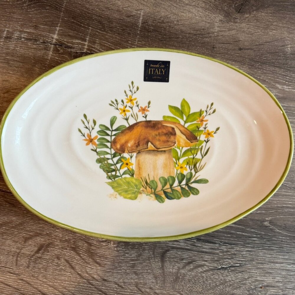 Ceramica Cuore Mushroom Oval Platter, Made Italy.